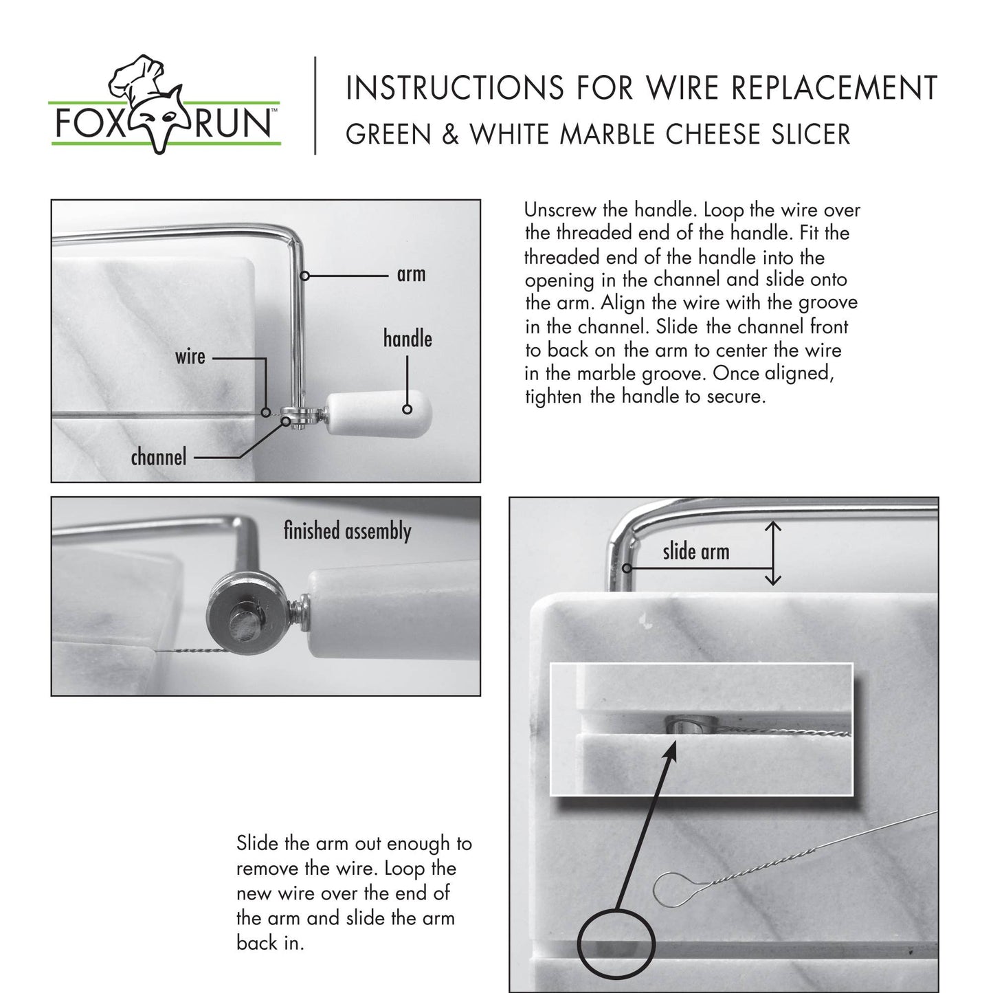 Fox Run Marble Cheese Slicer, 2 Replacement Wires, 8" x 5"